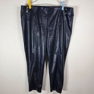 Marc New York Andrew Marc Womens 3X Shiny Black Faux Leather Pants Control Waist
